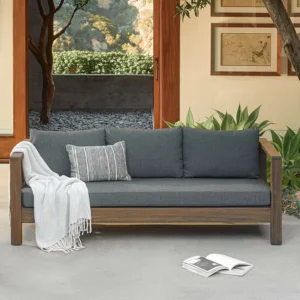 Outdoor Aluminum Sofa – 80" Dravite Black Commercial Grade for Hospitality Use