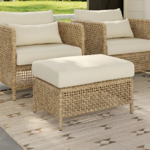 Outdoor Aluminum Ottoman – 29" Dravite Ivory Commercial Grade for Hospitality Use