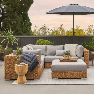 Outdoor Aluminum Sectional Set – 97" Beach Sand Commercial Grade for Hospitality Use