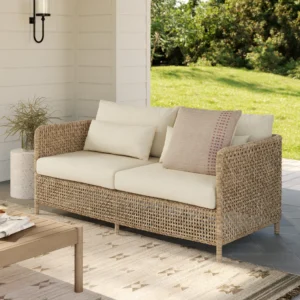 Outdoor Aluminum Loveseat – 67.25" Dravite Ivory Commercial Grade for Hospitality Use