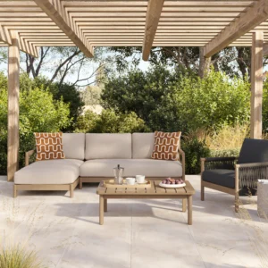 Outdoor Aluminum Left Sectional Set – 100" Basket Beige Commercial Grade for Hospitality Use