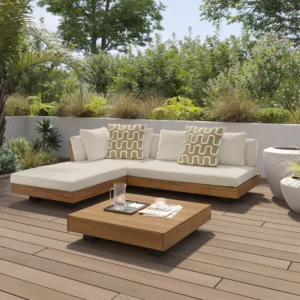 Outdoor Aluminum Low Left Sectional Set – 82.5" Dravite Ivory Commercial Grade for Hospitality Use