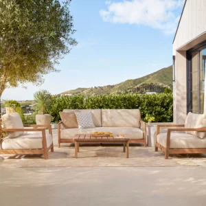 Outdoor Aluminum Sofa Set – 80" Basket Beige Commercial Grade for Hospitality Use