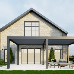 Modern Aluminum Metal Pergola – 16.4' x 11.5' Dark Grey Structure for Hospitality Projects