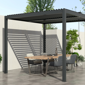 Modern Aluminum Metal Pergola – 13.1' x 9.8' Dark Grey Structure for Hospitality Projects