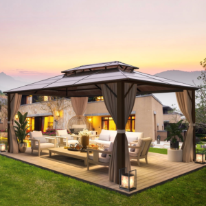 Modern Polycarbonate Hardtop Gazebo – 10' x 13' Aluminum Frame with Translucent Double Roof for Commercial Projects
