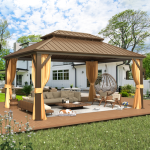 Modern Permanent Hardtop Gazebo – 12' x 16' Aluminum Frame with Galvanized Steel Double Roof for Large-Scale Commercial Projects