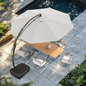 Premium Sunbrella Cantilever Umbrella – 12' Round White Canvas Patio Shade with Base for Hospitality Projects