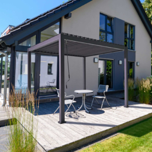 Louvred Aluminum & Steel Pergola – 9.8' Square Metal Structure for Resort Projects