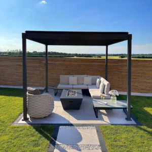 Modern Metal Shadow Pergola – 9.8' Square Aluminum Structure for Hospitality Projects