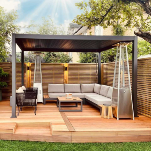 Modern Aluminum Metal Pergola – 13.1' x 7.8' Dark Grey Structure for Commercial Projects
