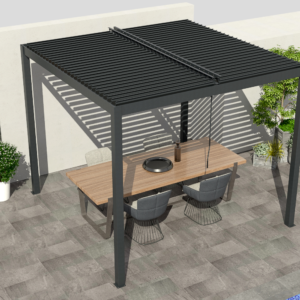 Modern Aluminum Metal Pergola – 9.8' Square Dark Grey Structure for Commercial Projects