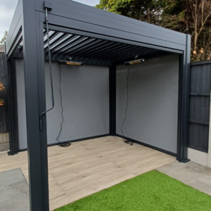 Modern Aluminum Metal Pergola – 9.8' x 8.2' Dark Grey Structure for Hospitality Projects