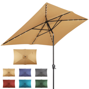 Solar-Powered LED Rectangular Patio Umbrella – 6.6' x 10' Navy Solution-Dyed Fabric with Tilt and Crank for Commercial Projects