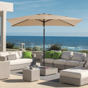 Modern Rectangular Patio Umbrella – 8' x 10' Beige Canopy with Crank and 8-Rib Frame for Commercial Projects