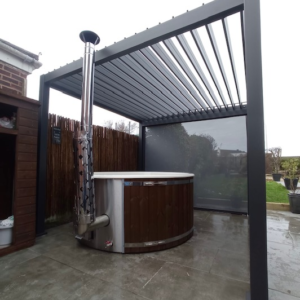 Modern Aluminum Metal Pergola – 9.8' x 7.8' Dark Grey Structure for Commercial Projects