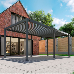 Modern Aluminum Metal Pergola – 17.4' x 11.8' Grey Structure for Hospitality Projects