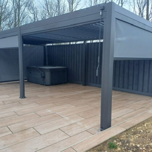 Modern Aluminum Metal Pergola – 23.6' x 11.8' Grey Structure for Hospitality Projects