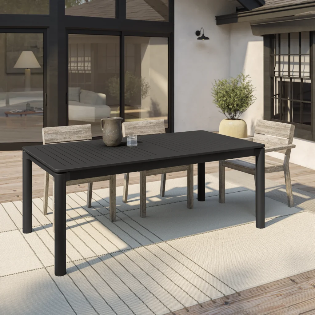 Fisk 75.5"– 96" Commercial Outdoor Extendable Dining Table – Aluminum Frame for Hospitality & Project Use