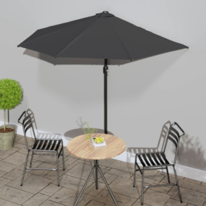 Modern Half-Round Patio Umbrella – 8.8' x 4.7' Anthracite Polyester and Aluminum Shade for Hospitality Projects